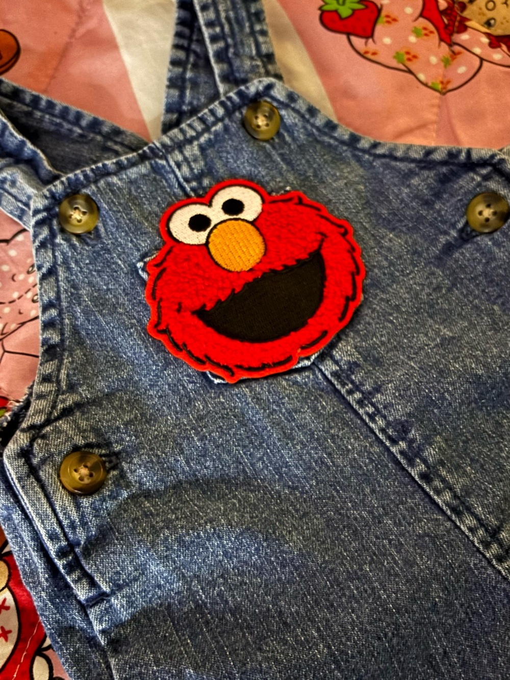 Kids Denim Overalls with Red Elmo patch